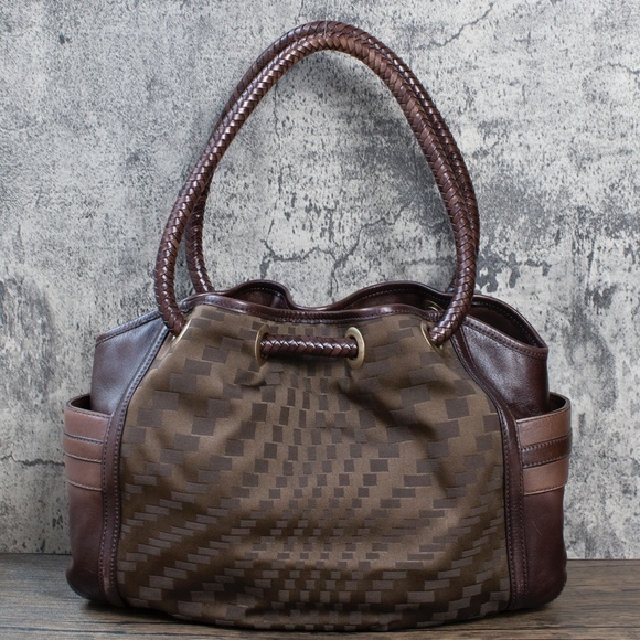 Cole Haan Brown Leather Shoulder Bag | Braided Handles | Magnetic Closure - Picture 4 of 10